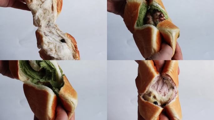 手撕面包特写 早餐 面包 4K素材 食品
