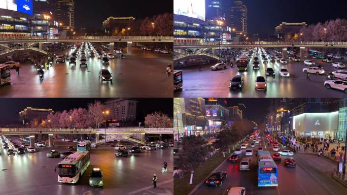 行人都市车流人流城市生活夜晚夜景夜间人群