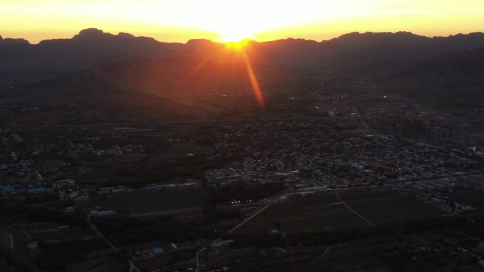 航拍山村风景  乡村振兴 日出 夕阳