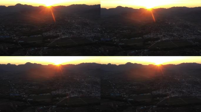 航拍山村风景  乡村振兴 日出 夕阳