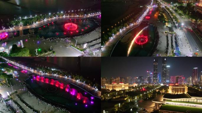 江西南昌红谷滩区秋水广场音乐喷泉夜晚夜景