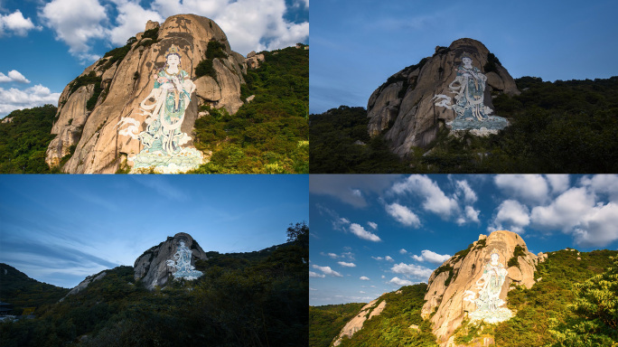 壁画石刻观音画像佛像延时普陀山朱家尖白山