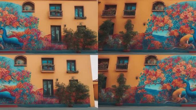 8K宽屏涂鸦彩绘建筑抽象民居背景板7