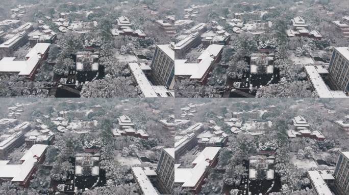 长沙湖南大学东方红广场雪景航拍