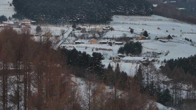 吉林松岭雪村旅游雪景山村中焦航拍