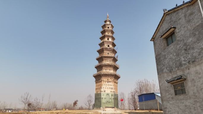 河南商丘睢县历史古迹风景名胜圣寿寺塔航拍