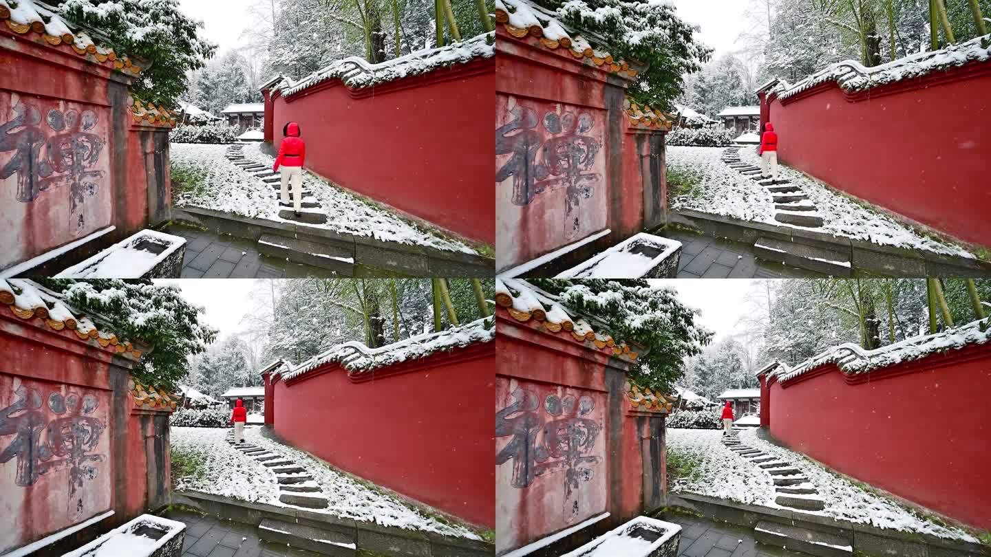 唯美冬韵红墙白雪禅意视频素材
