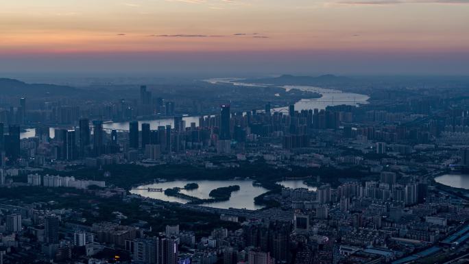 长沙开福区CBD城市夜景黄昏【精品】