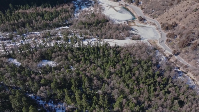 航拍冬天四川阿坝州毕棚沟景区雪景