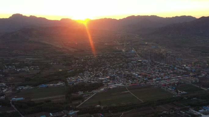 航拍山村风景  乡村振兴 日出 夕阳