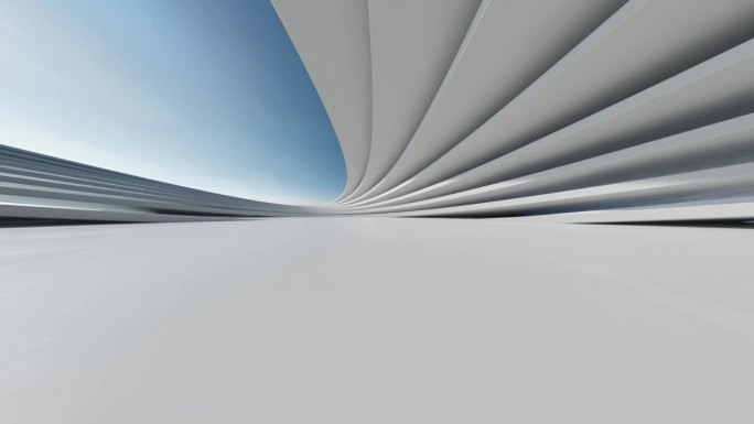 三维渲染抽象的波浪未来主义建筑与混凝土地板。