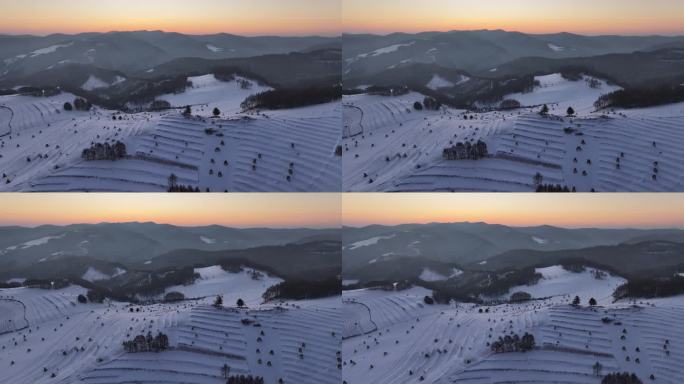 吉林松岭雪村旅游雪景山村日出