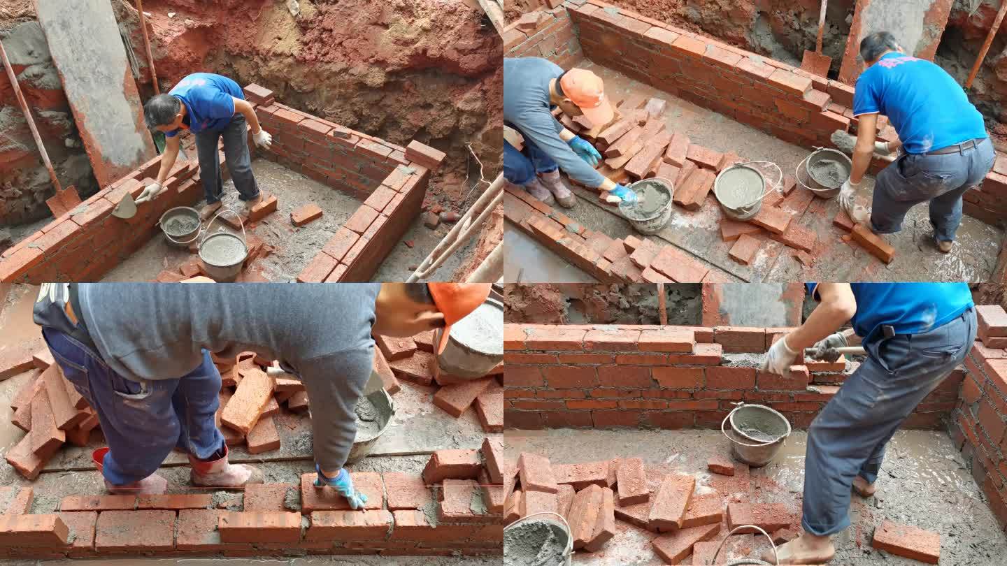 泥水匠泥水工人农民砌墙砌化粪池