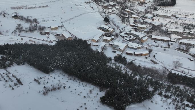 吉林松岭雪村旅游雪景山村航拍空镜