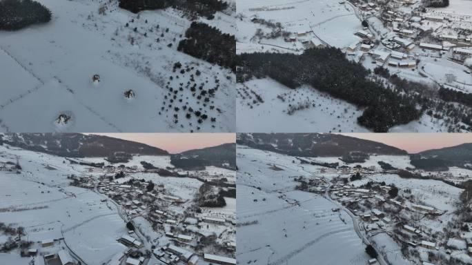 吉林松岭雪村旅游雪景山村航拍空镜