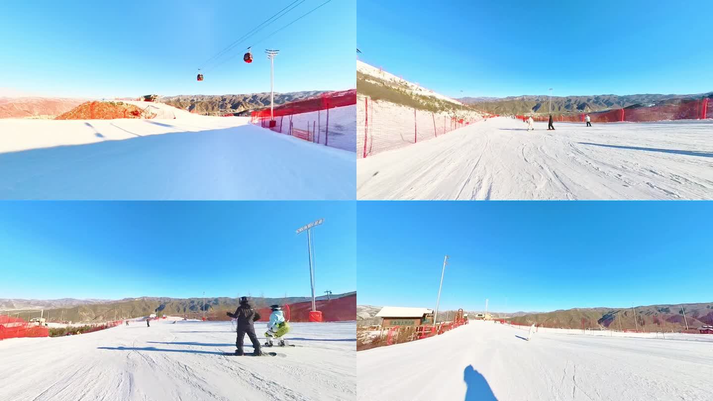 滑雪场急速滑行穿越 第一人称视野