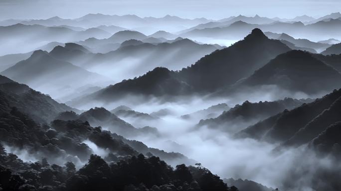 水墨山水背景 山峦叠嶂云雾缭绕