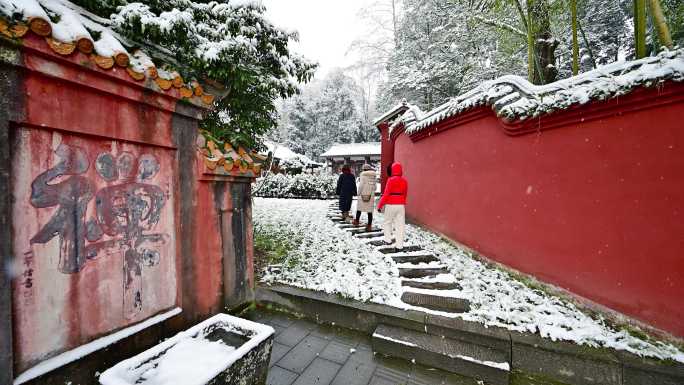 唯美冬韵红墙白雪禅意视频素材