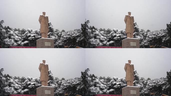 长沙湖南大学东方红广场毛泽东塑像雪景实拍