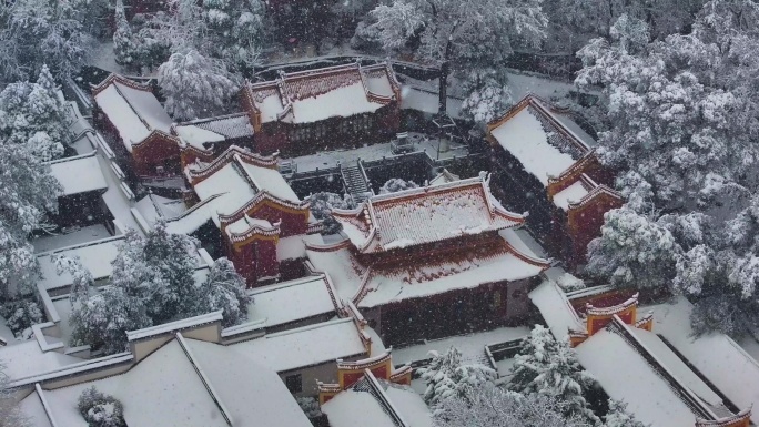 长沙岳麓书院雪景航拍