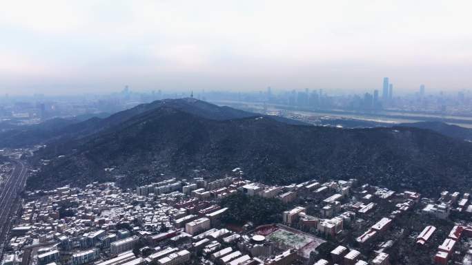 长沙岳麓山雪景航拍