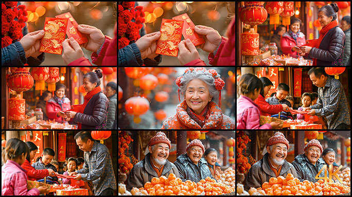 中国春节年俗 发财红包利是 喜庆欢乐祥和