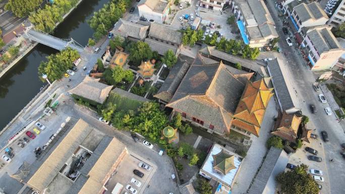 济宁东大寺寺庙城市古建筑航拍实拍