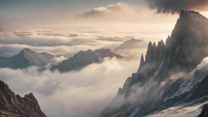 高山云雾，雪山风景