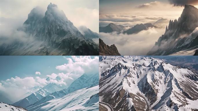 高山云雾，雪山风景