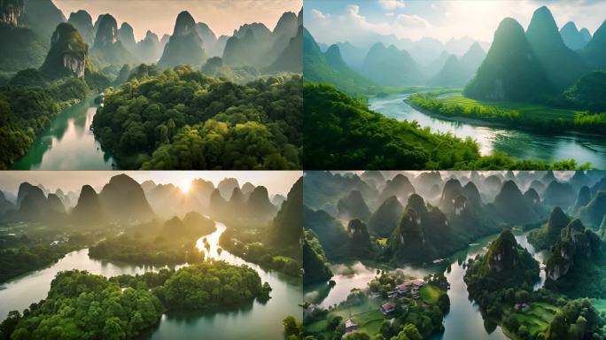 桂林 青山绿水 山水画 名胜 航拍中国