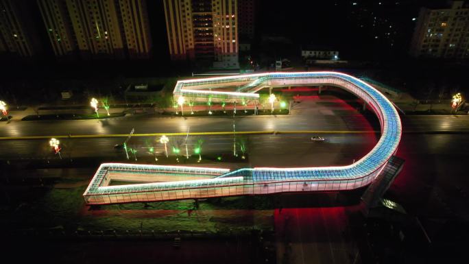 济宁夜景天桥城市建筑航拍实拍