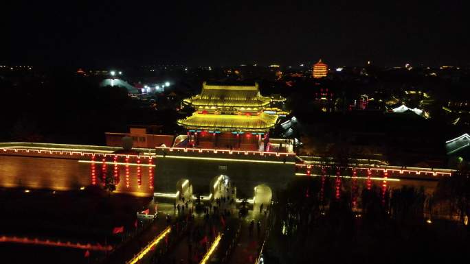 台儿庄古城城市建筑夜景航拍实拍