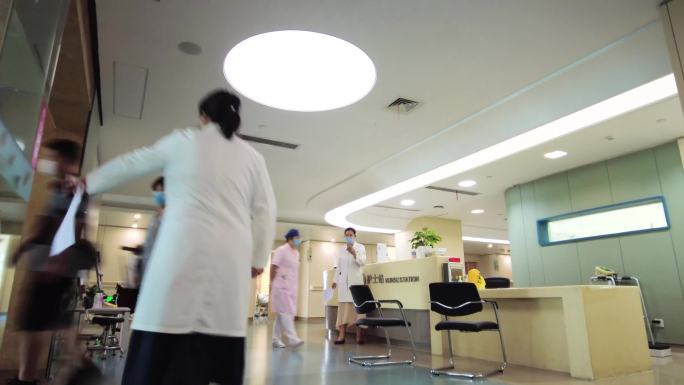 医院医护人员护士站咨询看病病人人流延时摄