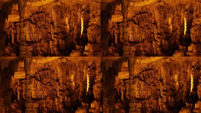 探索神秘，洞穴中有钟乳石、石笋。解开古老的谜团，石灰岩中的洞穴构造。潜入神秘，洞穴的自然色彩斑斓的风