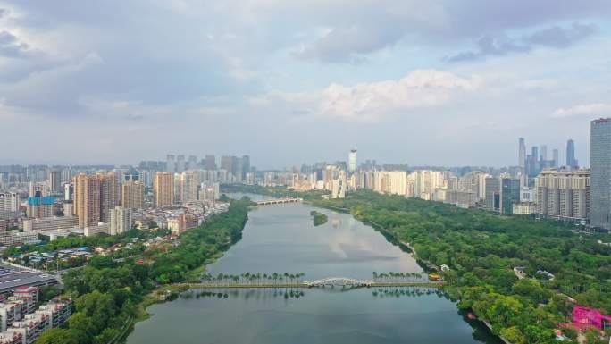 航拍南宁南湖公园 城市风光大景