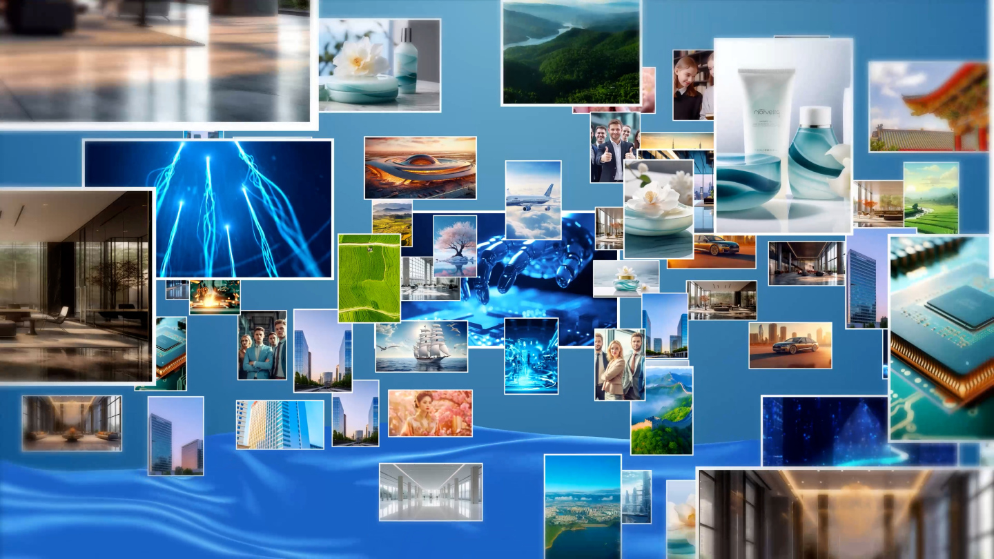 蓝色照片墙工程图片展示智能监控云端平台视