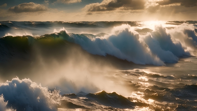 夕阳下海浪巨浪合集