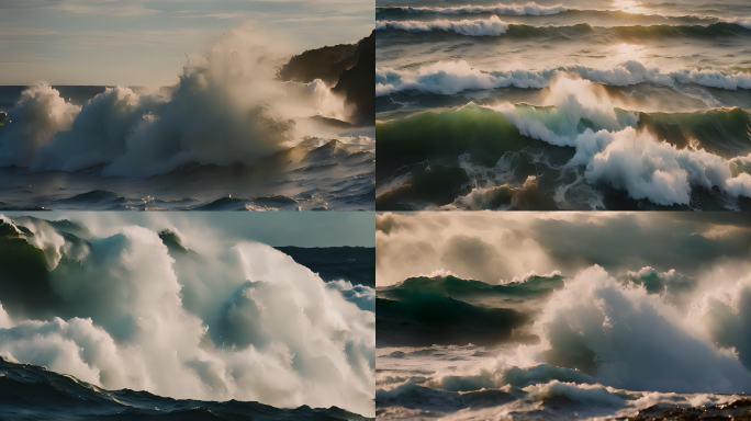 夕阳下海浪巨浪合集