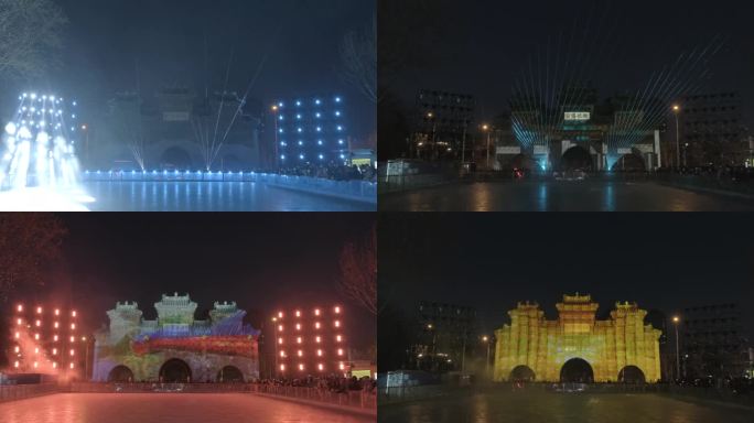 北京朝阳区东岳庙石牌楼百威龙年春节灯光秀