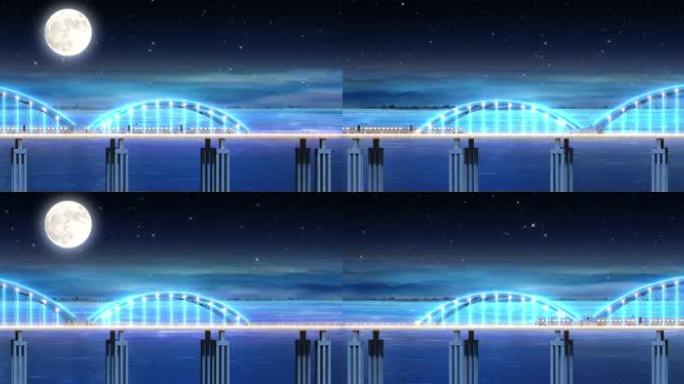 火车 桥 大海 高铁 水面 舞台背景