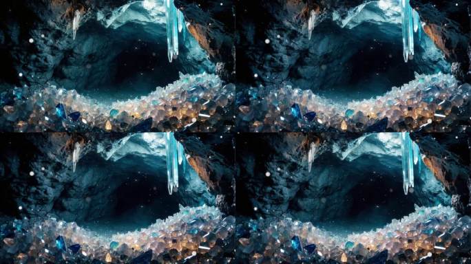 4K唯美梦幻动画水晶立体洞穴冰洞概念背景