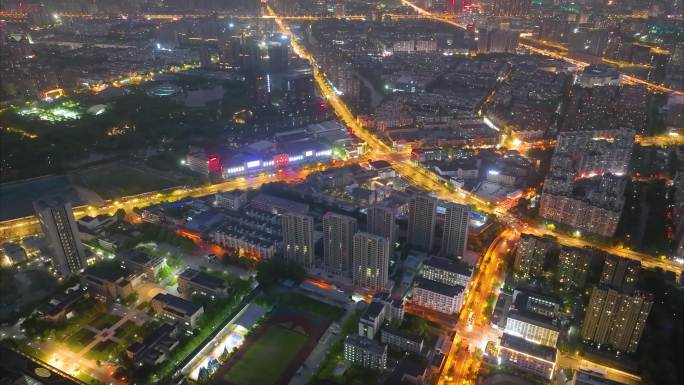 城市市区夜晚夜景车流航拍延时素材90