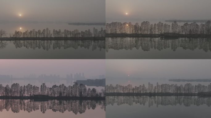 武汉江夏汤逊湖日落湖中小路绝美风景灰片