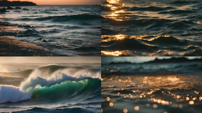 夕阳下的大海巨浪合集
