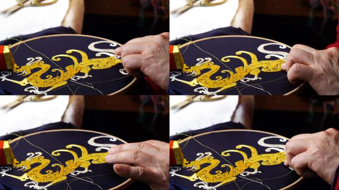 中国民间传统非遗文化刺绣，绣中国龙的图案