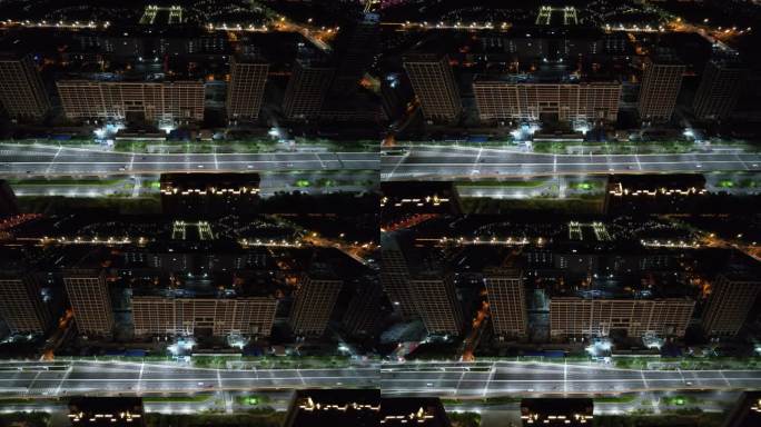 济宁高架桥城市夜景车流航拍实拍