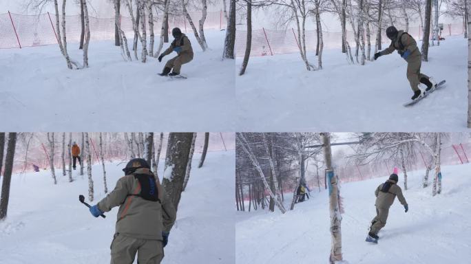 林子里滑野雪的人 崇礼万龙滑雪场