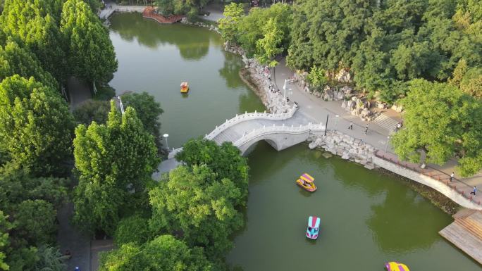 济宁人民公园城市风景航拍实拍