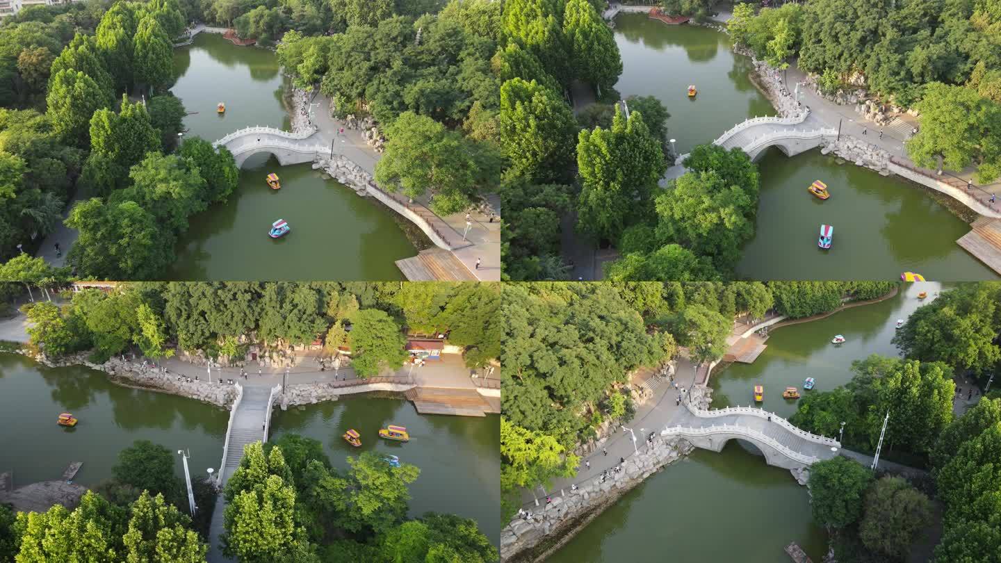 济宁人民公园城市风景航拍实拍