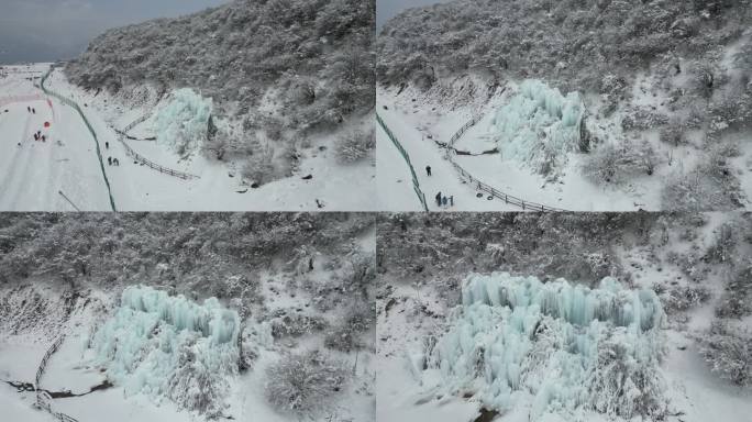 四川阿坝茂县九鼎山太子岭冰瀑风景航拍